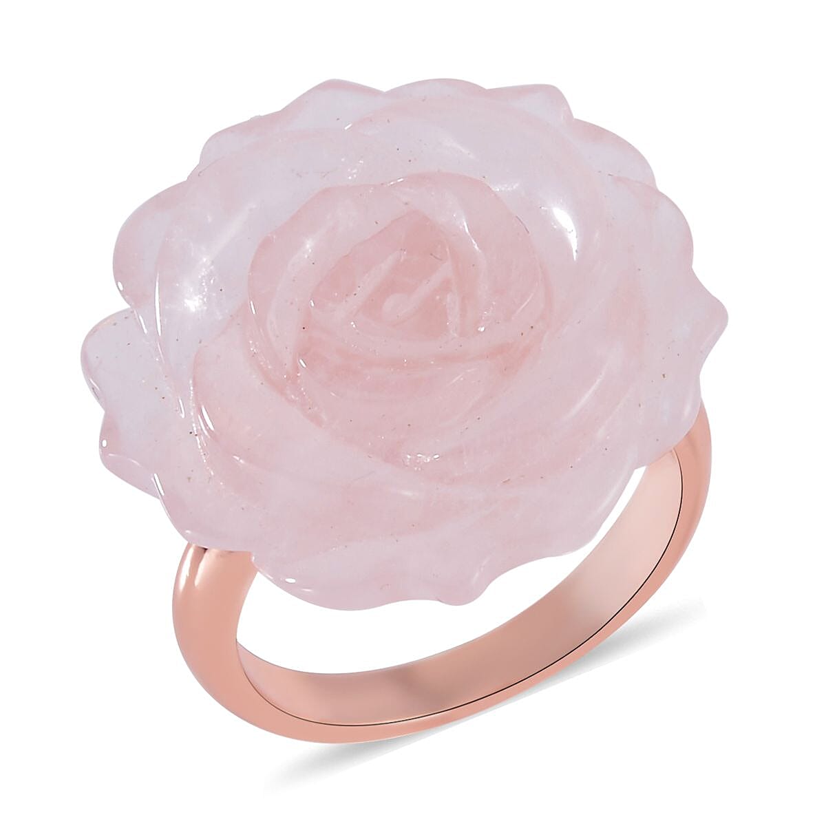 Carved Galilea Rose Quartz Flower Ring (Size 7) and Necklace 20-22 Inches in Rosetone 6.00 ctw image number 2