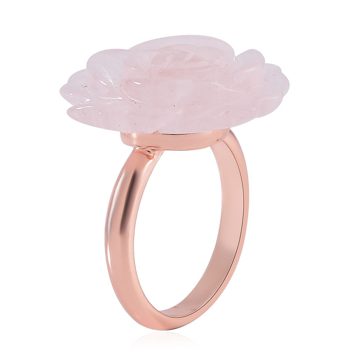 Carved Galilea Rose Quartz Flower Ring (Size 7) and Necklace 20-22 Inches in Rosetone 6.00 ctw image number 3