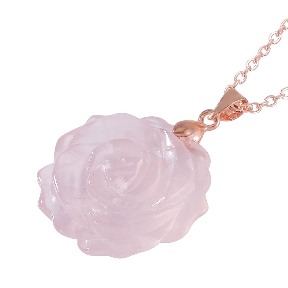 Carved Galilea Rose Quartz Flower Ring (Size 7) and Necklace 20-22 Inches in Rosetone 6.00 ctw image number 5