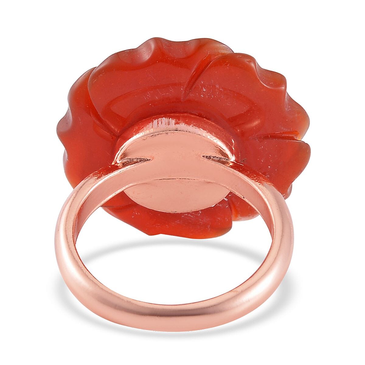 Carved Red Jasper Flower Ring (Size 6) and Necklace 20-22 Inches in Rosetone 6.00 ctw image number 2
