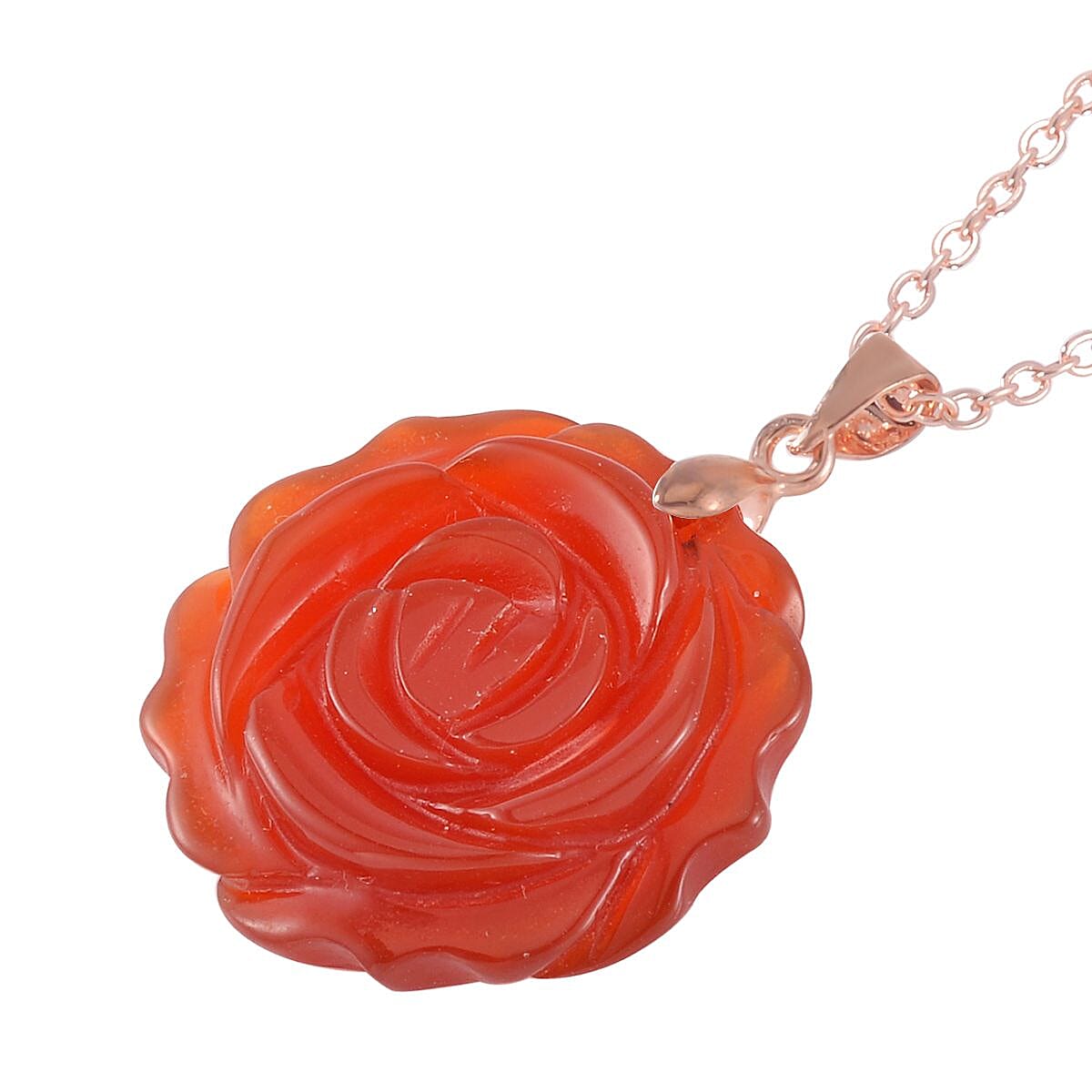 Carved Red Jasper Flower Ring (Size 6) and Necklace 20-22 Inches in Rosetone 6.00 ctw image number 3