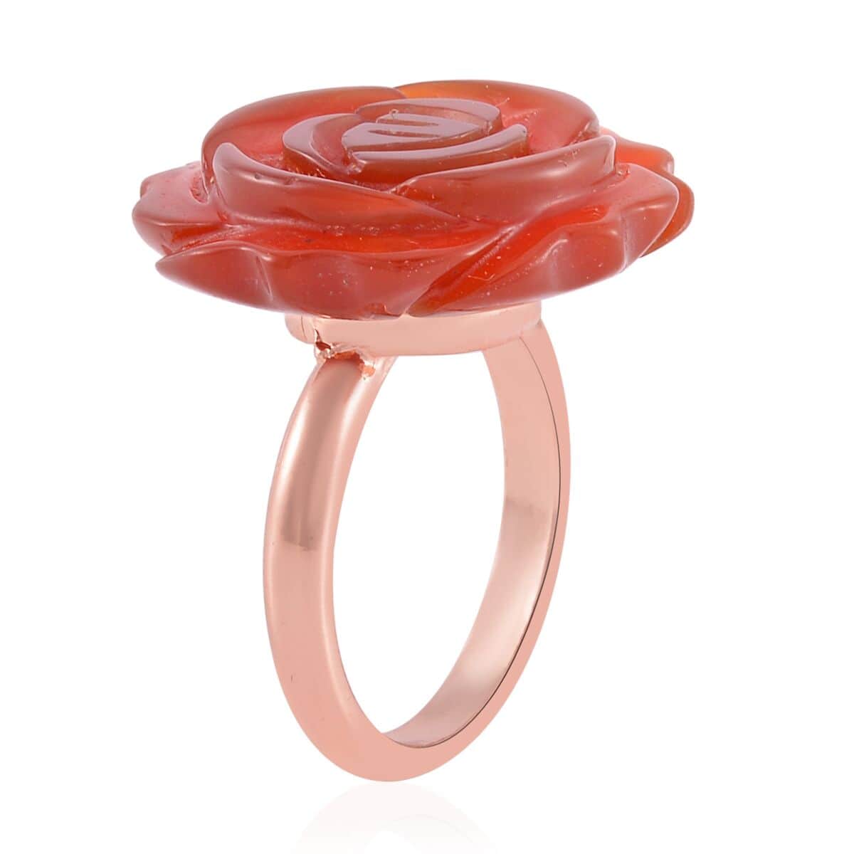 Carved Red Jasper Flower Ring (Size 7) and Necklace 20-22 Inches in Rosetone 6.00 ctw image number 3