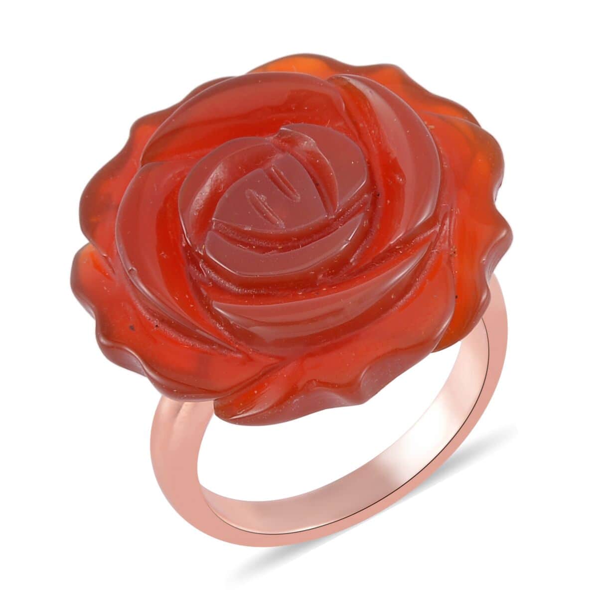 Carved Red Jasper Flower Ring (Size 9) and Necklace 20-22 Inches in Rosetone 6.00 ctw image number 1