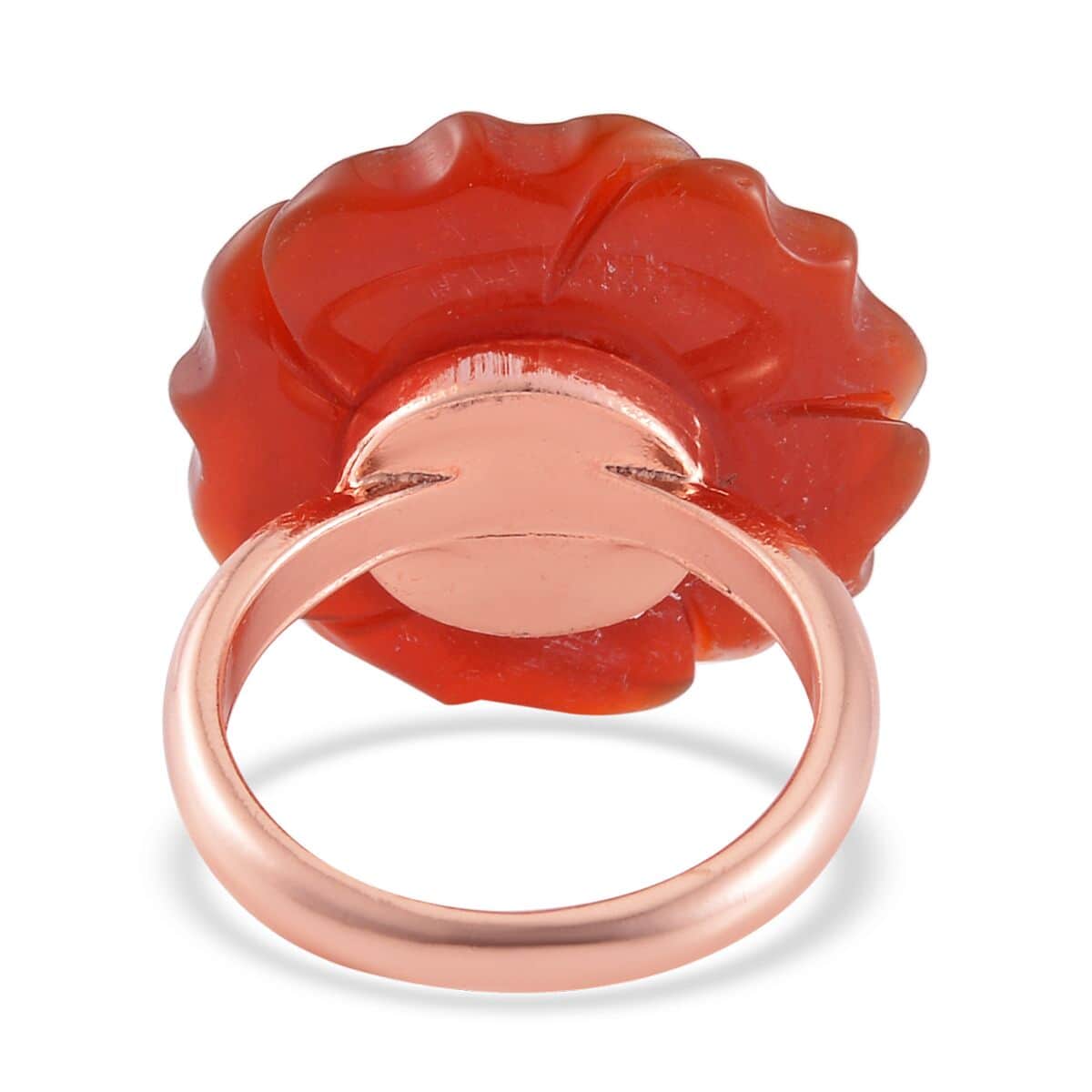 Carved Red Jasper Flower Ring (Size 9) and Necklace 20-22 Inches in Rosetone 6.00 ctw image number 2