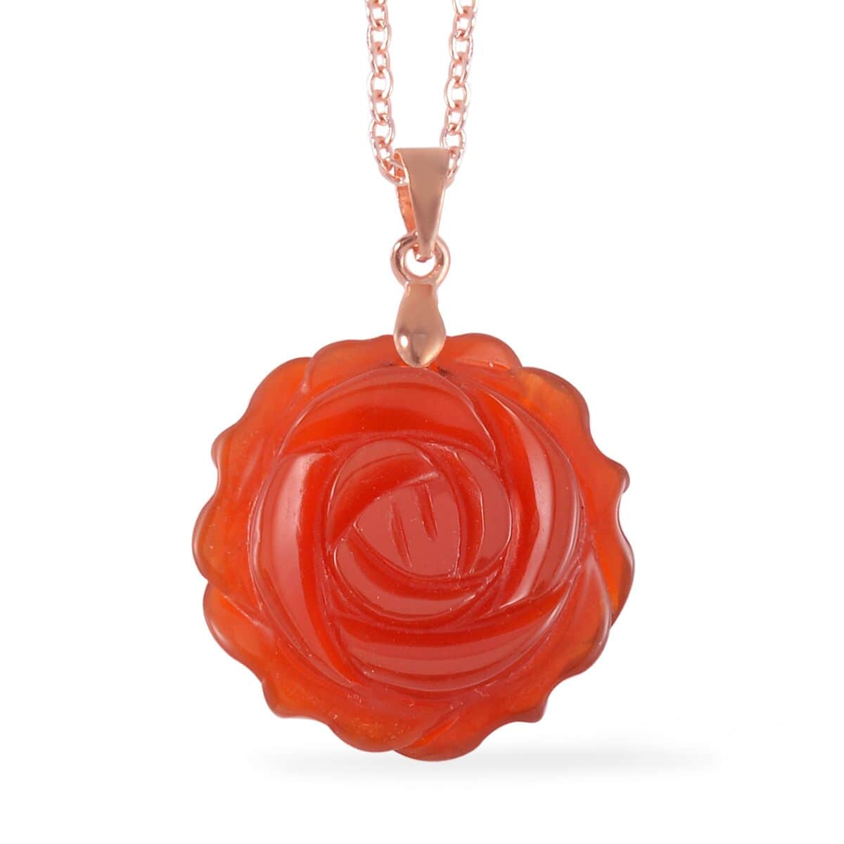 Carved Red Jasper Flower Ring (Size 9) and Necklace 20-22 Inches in Rosetone 6.00 ctw image number 3