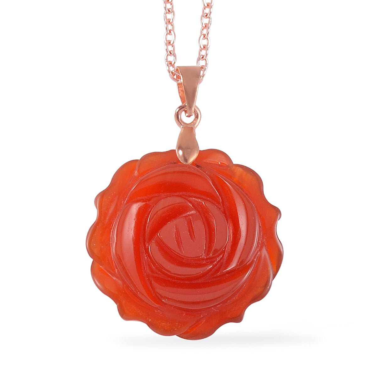 Carved Red Jasper Flower Ring (Size 10) and Necklace 20-22 Inches in Rosetone 6.00 ctw image number 3