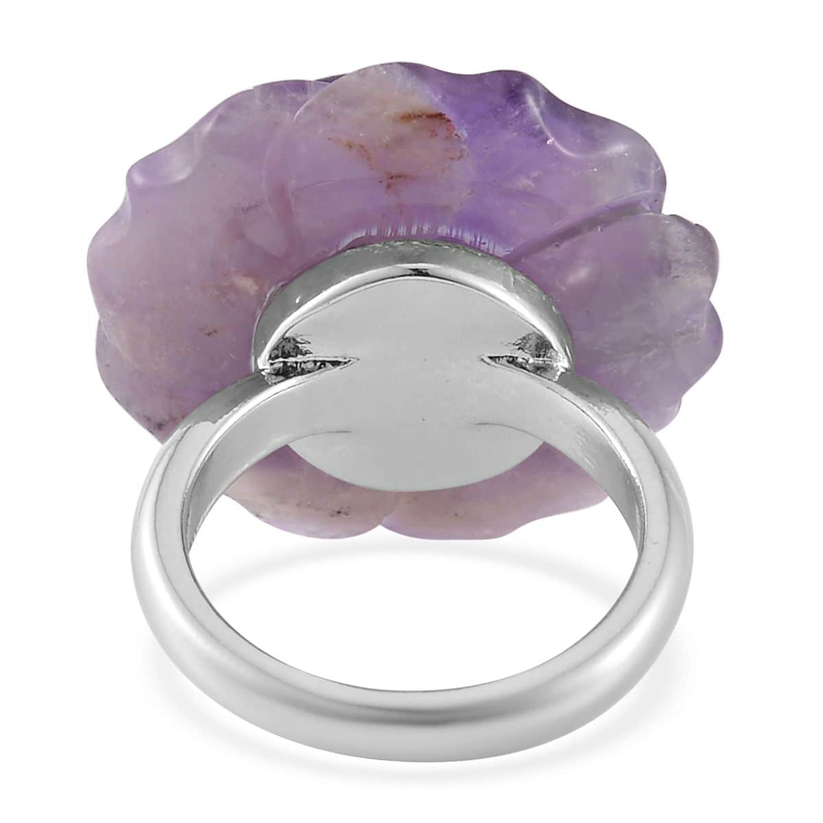 Carved Amethyst Flower Ring (Size 6) and Necklace 20-22 Inches in Silvertone 6.00 ctw image number 2