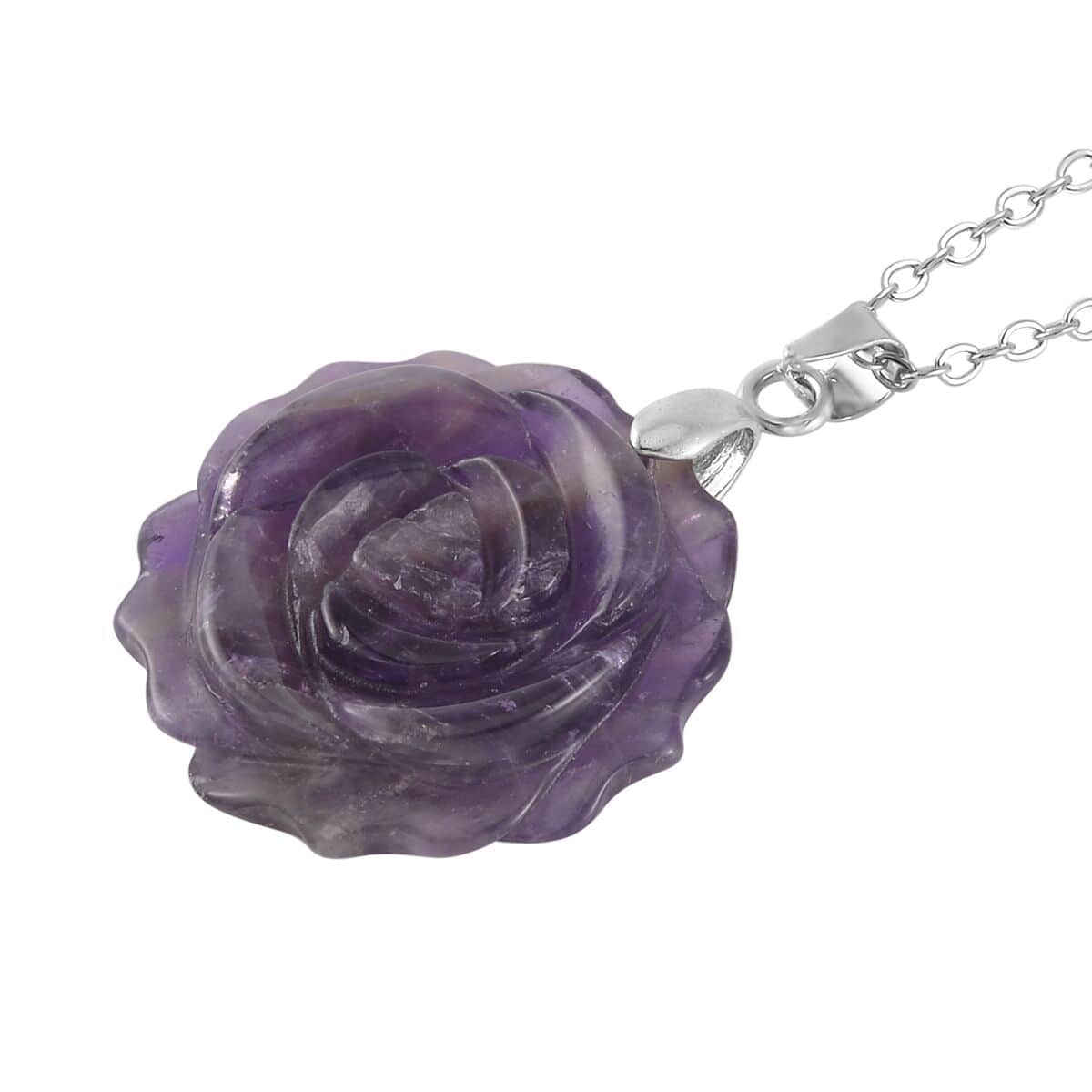 Carved Amethyst Flower Ring (Size 6) and Necklace 20-22 Inches in Silvertone 6.00 ctw image number 4