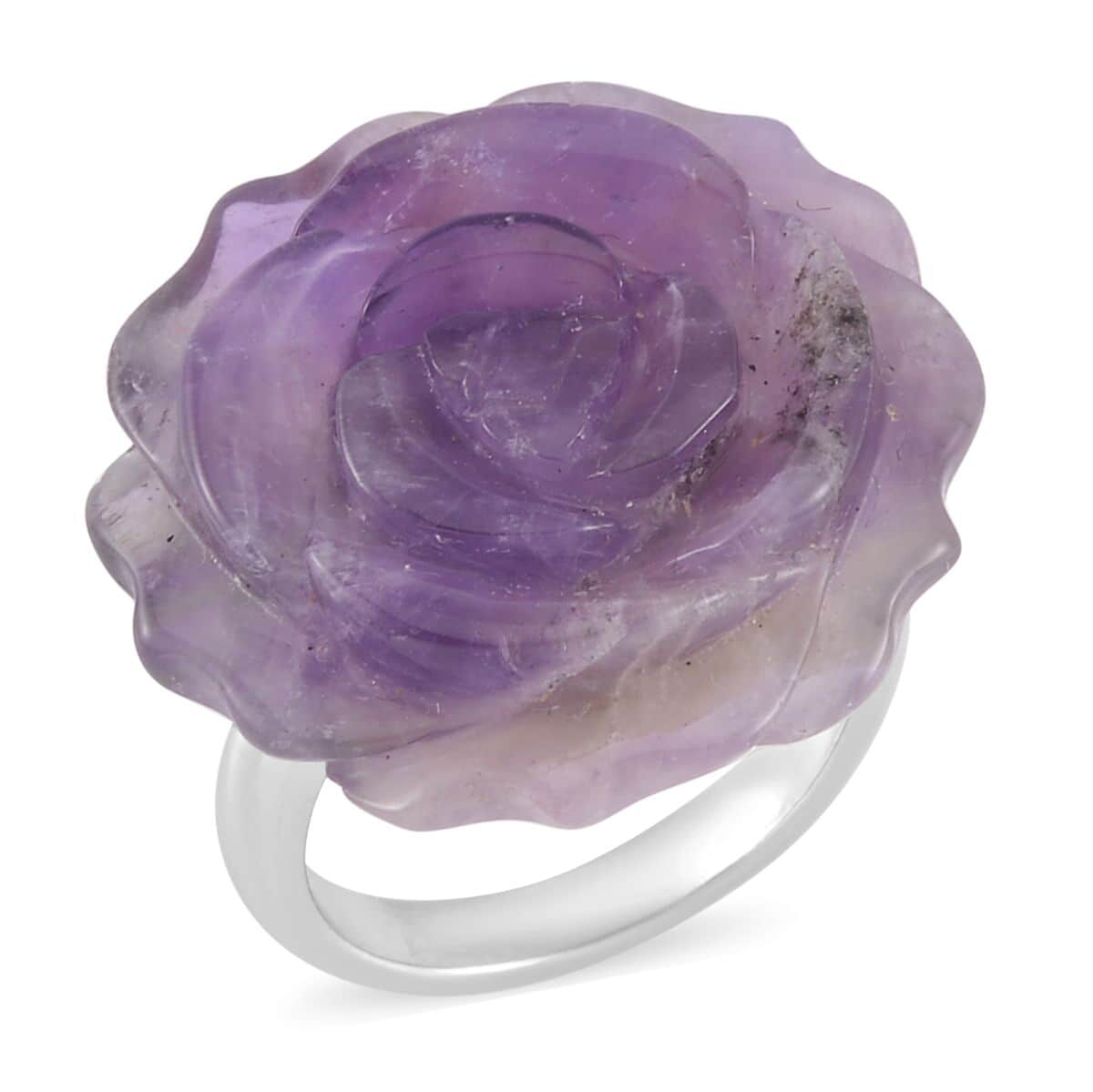 Carved Amethyst Flower Ring (Size 10) and Necklace 20-22 Inches in Silvertone 6.00 ctw image number 1