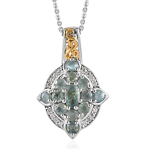 Narsipatnam Alexandrite and White Zircon Pendant Necklace 20 Inches in Vermeil YG and Platinum Over Sterling Silver 1.30 ctw