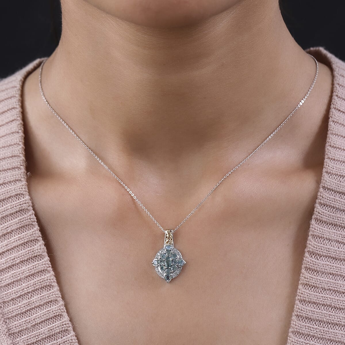Narsipatnam Alexandrite and White Zircon Pendant Necklace 20 Inches in Vermeil YG and Platinum Over Sterling Silver 1.30 ctw image number 2