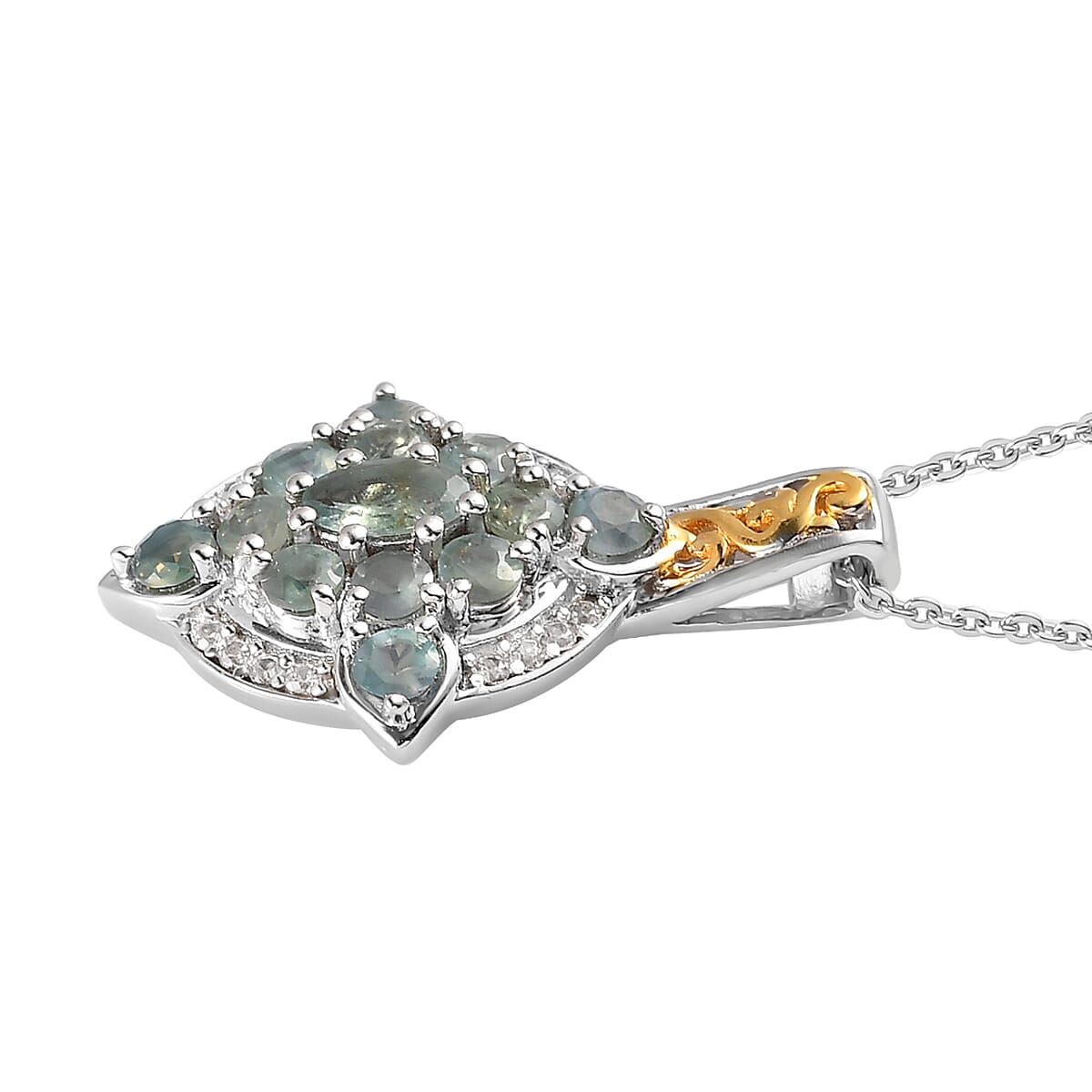 Narsipatnam Alexandrite and White Zircon Pendant Necklace 20 Inches in Vermeil YG and Platinum Over Sterling Silver 1.30 ctw