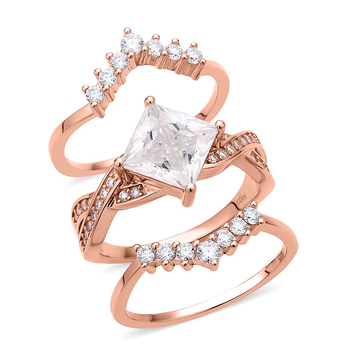 Moissanite Set of 3 Stackable Ring in Vermeil Rose Gold Over Sterling Silver 7.40 Grams 3.60 ctw image number 0