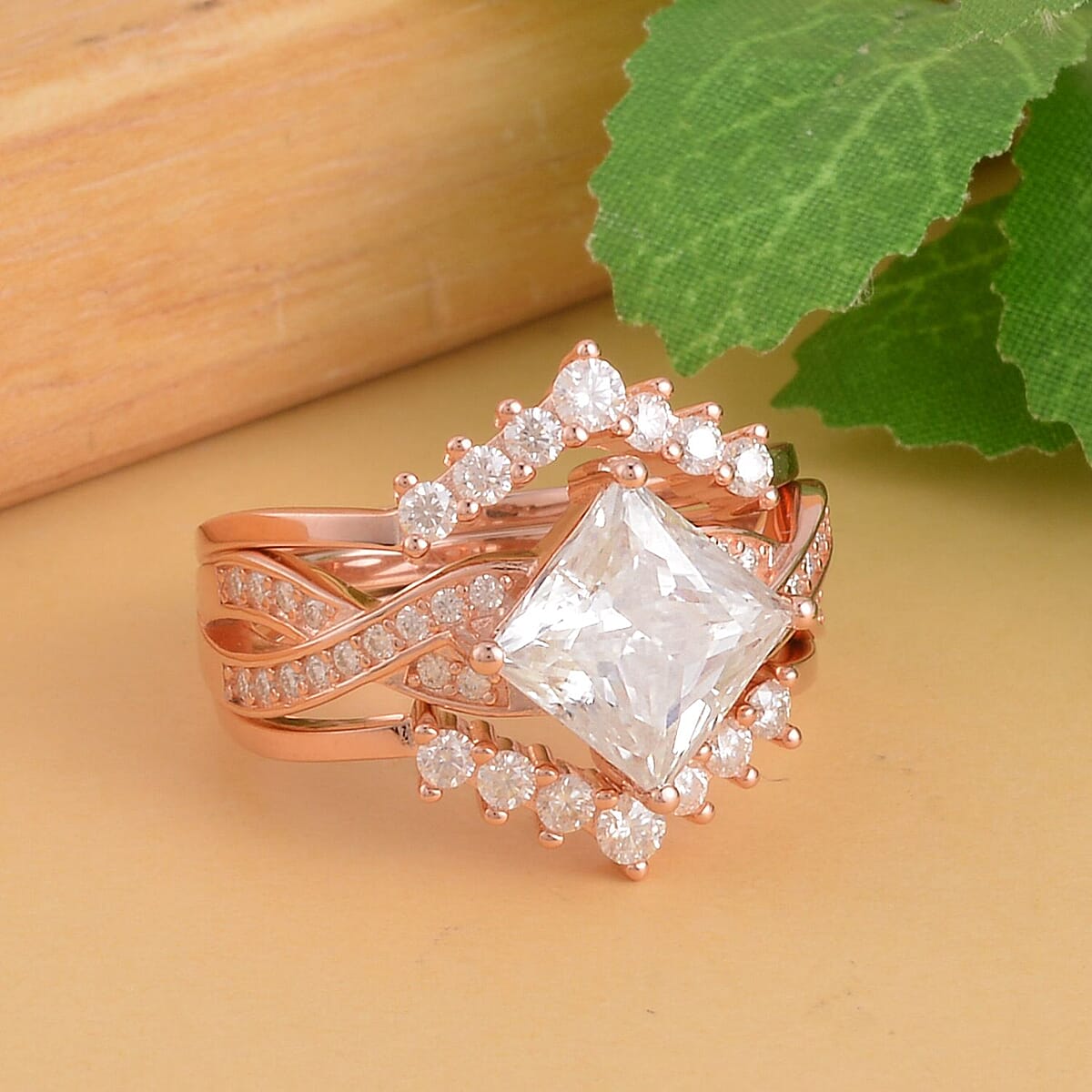Moissanite Set of 3 Stackable Ring in Vermeil Rose Gold Over Sterling Silver 7.40 Grams 3.60 ctw image number 1