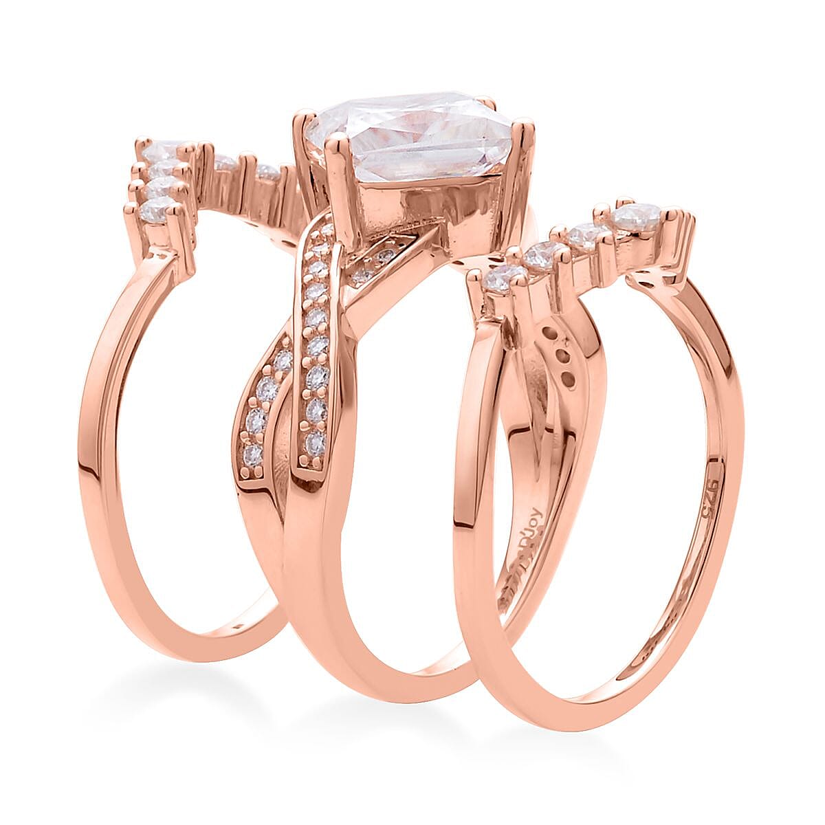 Moissanite Set of 3 Stackable Ring in Vermeil Rose Gold Over Sterling Silver 7.40 Grams 3.60 ctw image number 3