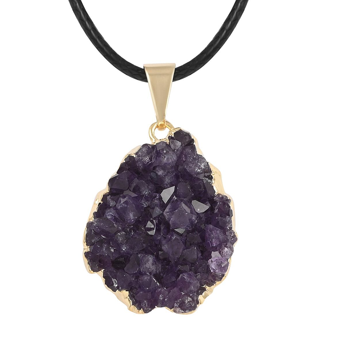 Purple Druzy Small Pendant Necklace 20 Inches in Goldtone