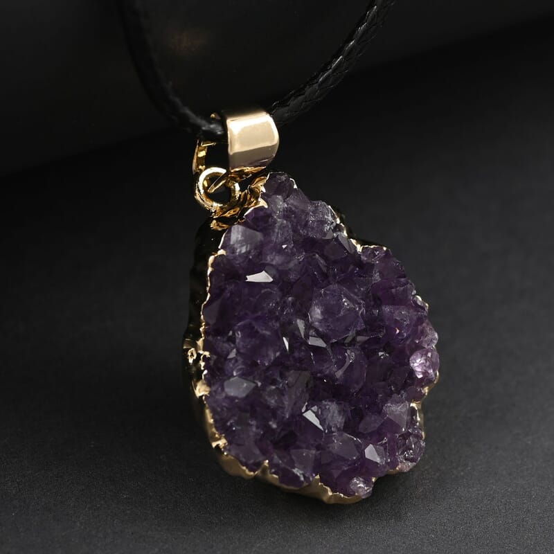 Purple Druzy Small Pendant Necklace 20 Inches in Goldtone