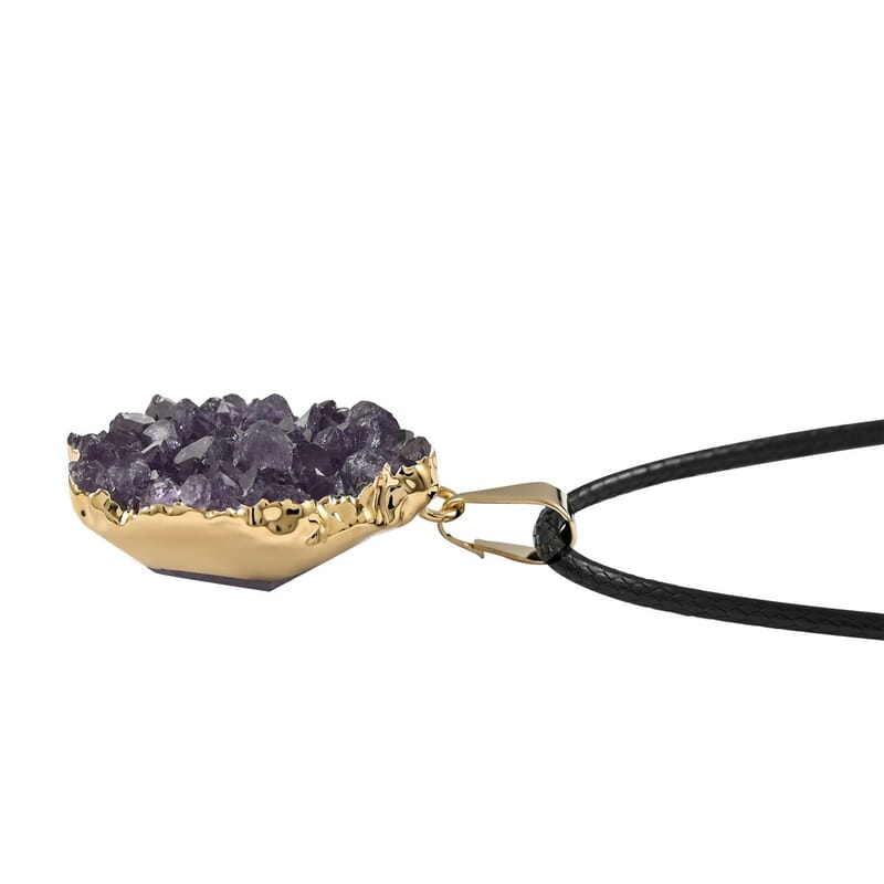 Purple Druzy Small Pendant Necklace 20 Inches in Goldtone