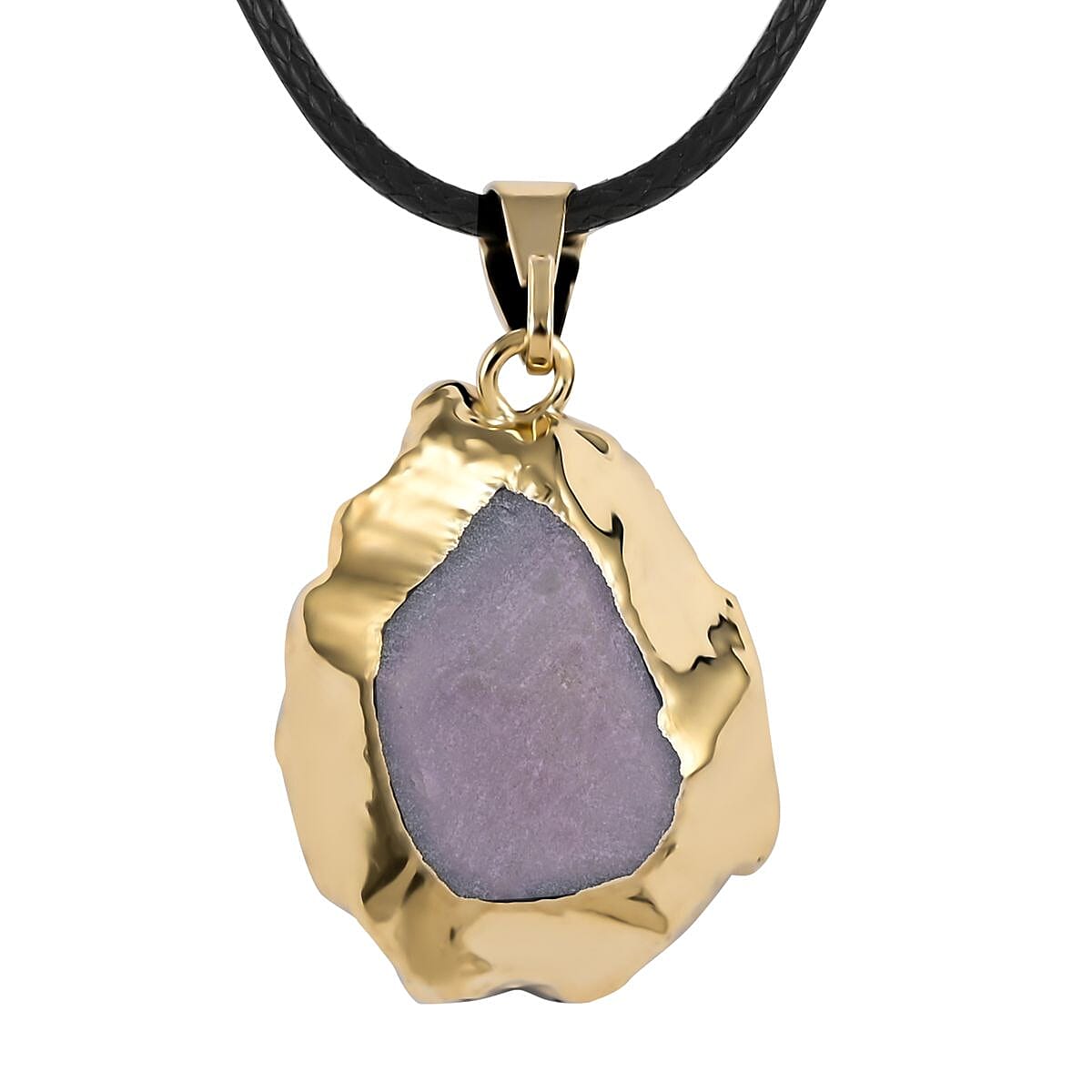 Purple Druzy Small Pendant Necklace 20 Inches in Goldtone