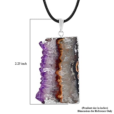 Amethyst Pendant Necklace 20 Inches in Silvertone 45.00 ctw