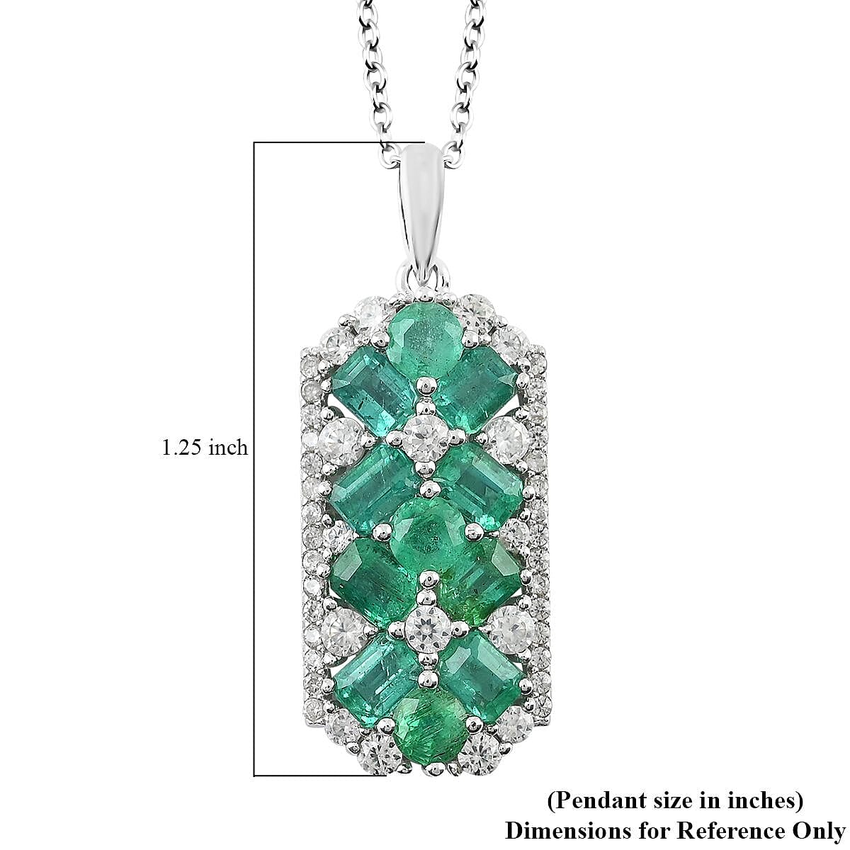 AAA Kagem Emerald and White Zircon Pendant Necklace 18 Inches in Rhodium Over Sterling Silver 3.25 ctw