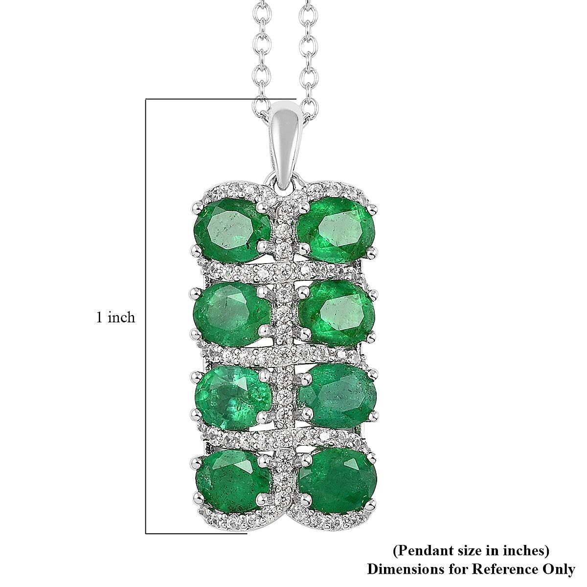 AAA Kagem Emerald and White Zircon Pendant Necklace 18 Inches in Rhodium Over Sterling Silver 3.10 ctw