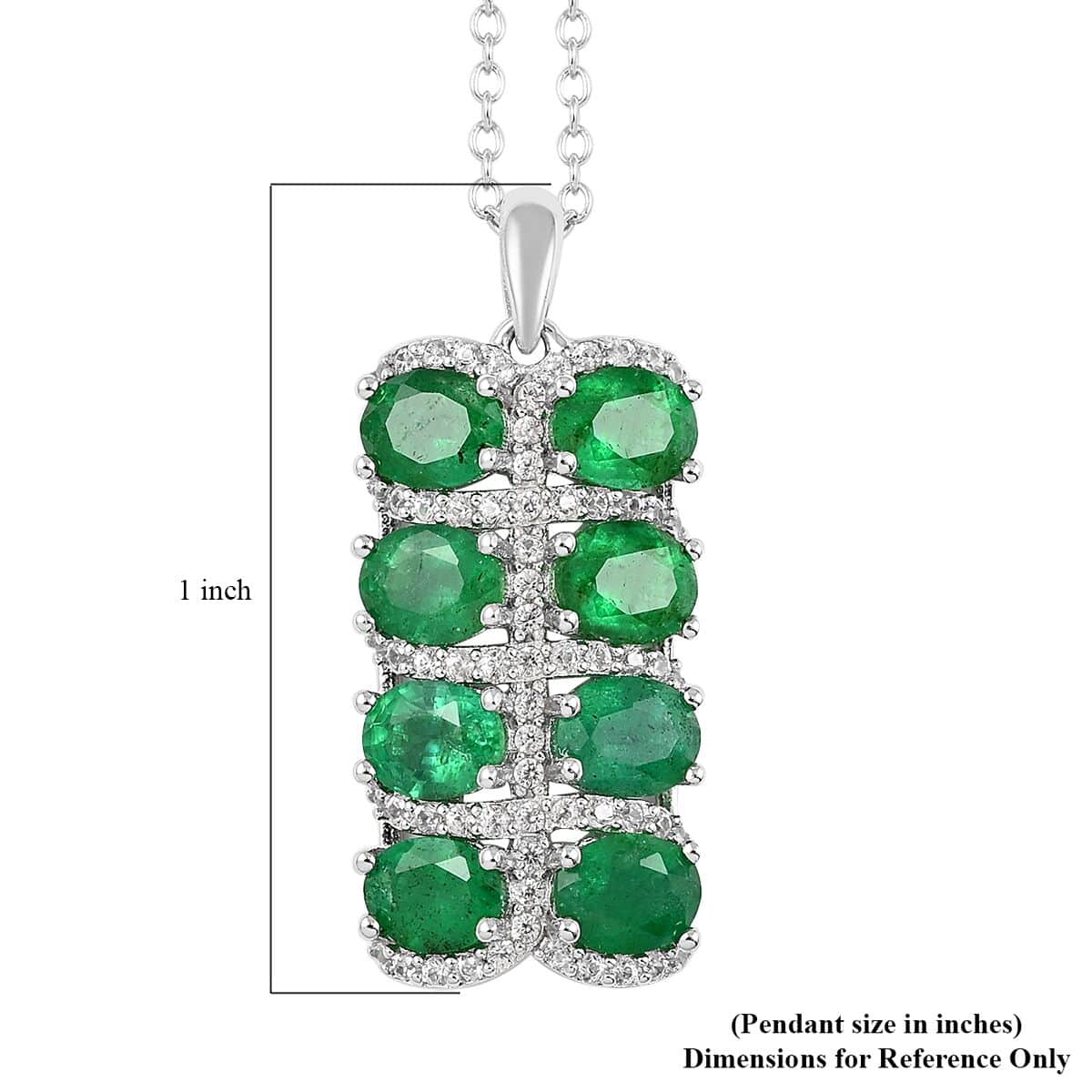 AAA Kagem Emerald and White Zircon Pendant Necklace 18 Inches in Rhodium Over Sterling Silver 3.10 ctw image number 6