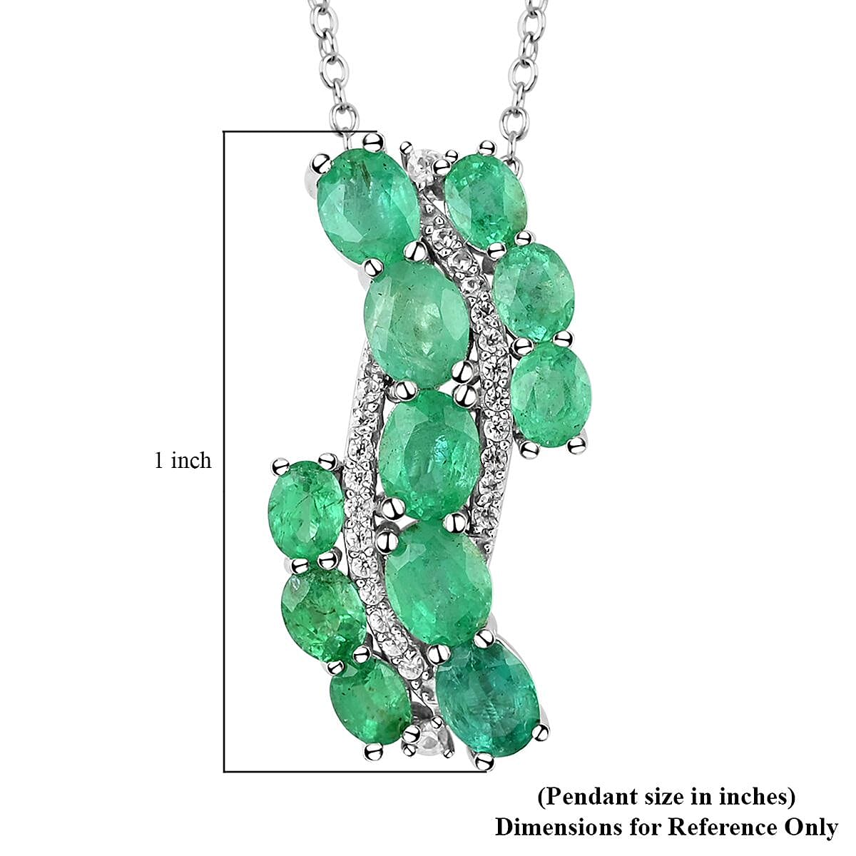 AAA Kagem Emerald and White Zircon Pendant Necklace 18 Inches in Rhodium Over Sterling Silver 2.90 ctw