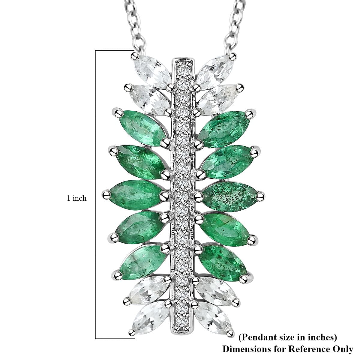 AAA Kagem Emerald and White Zircon Pendant Necklace 18 Inches in Rhodium Over Sterling Silver 2.20 ctw