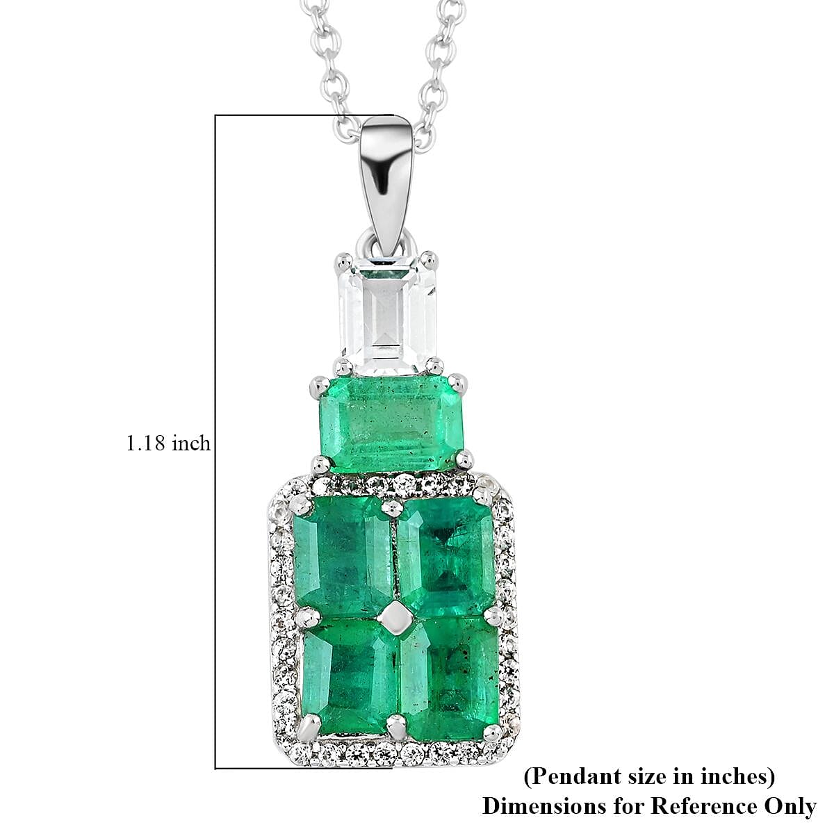 AAA Kagem Emerald and Multi Gemstone Pendant Necklace 18 Inches in Rhodium Over Sterling Silver 3.10 ctw image number 4