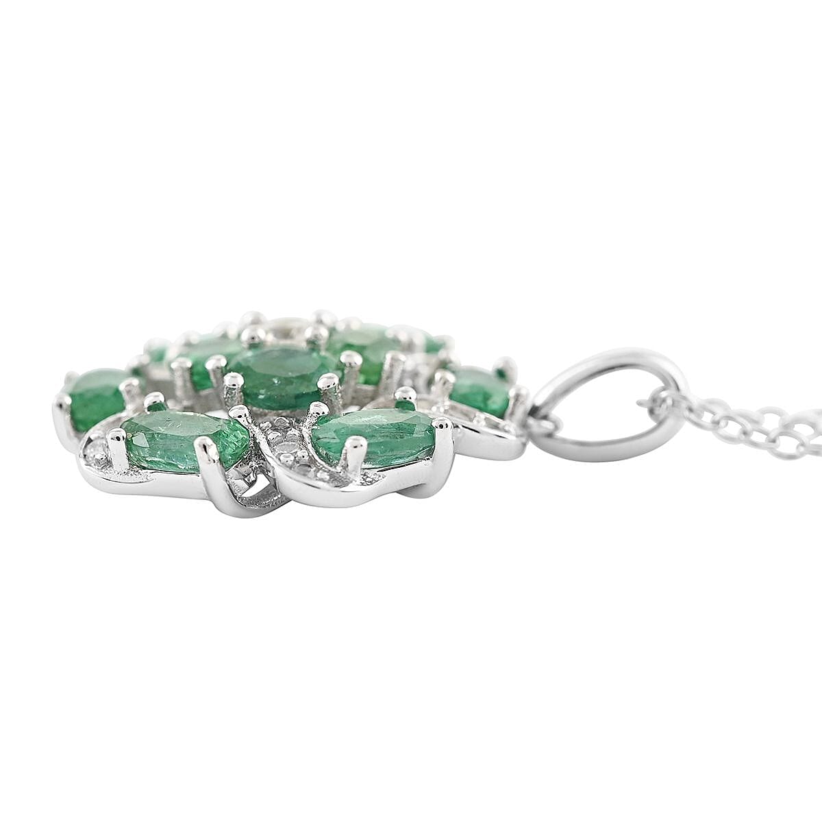 AAA Kagem Emerald and White Zircon Pendant Necklace 18 Inches in Rhodium Over Sterling Silver 2.30 ctw image number 3