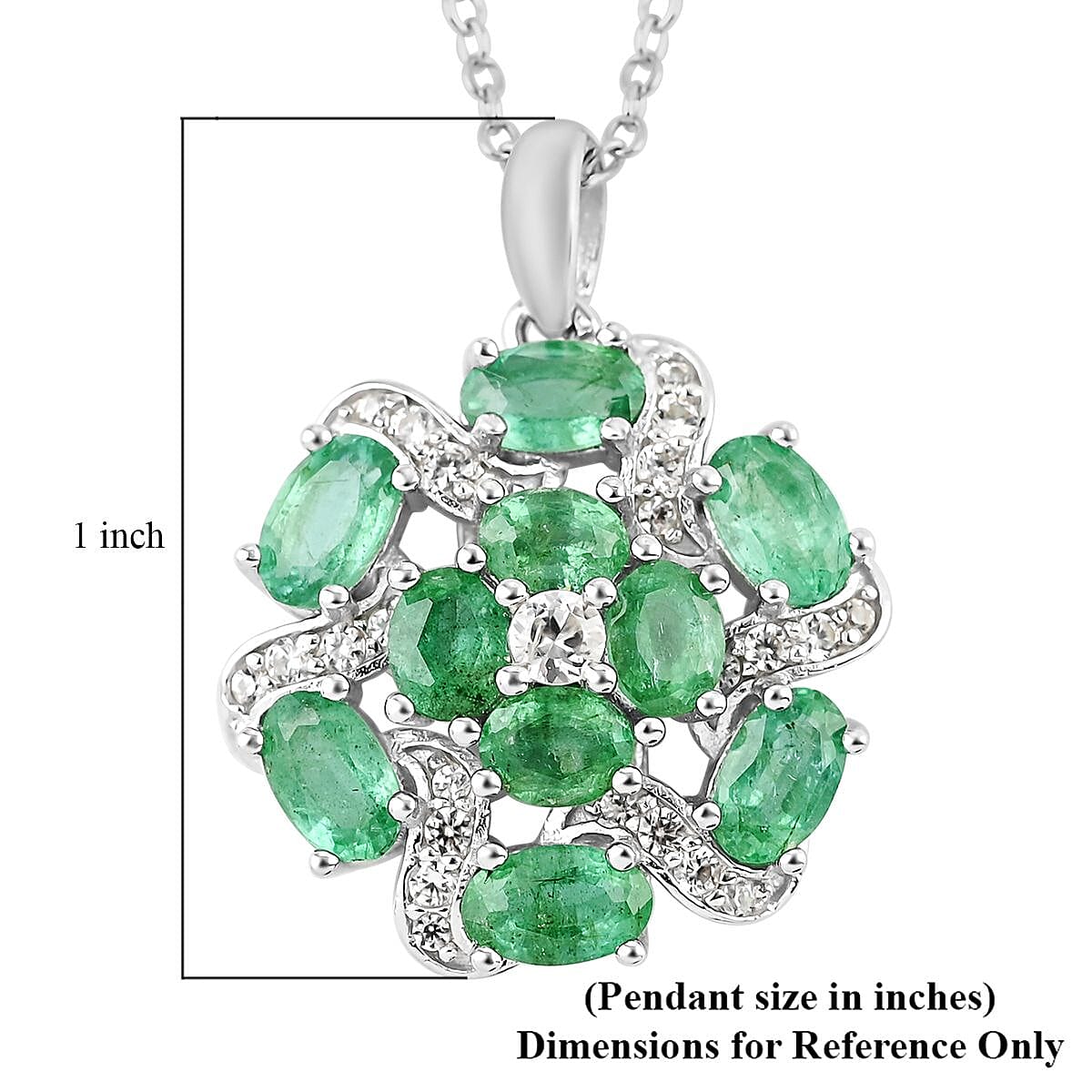 AAA Kagem Emerald and White Zircon Pendant Necklace 18 Inches in Rhodium Over Sterling Silver 2.30 ctw image number 4