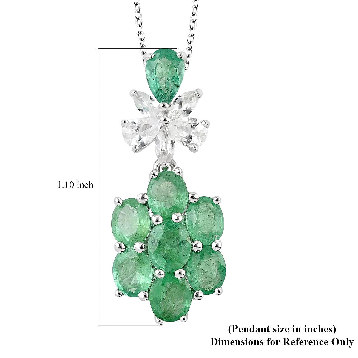 AAA Kagem Emerald and White Zircon Pendant Necklace 18 Inches in Rhodium Over Sterling Silver 3.50 ctw image number 4