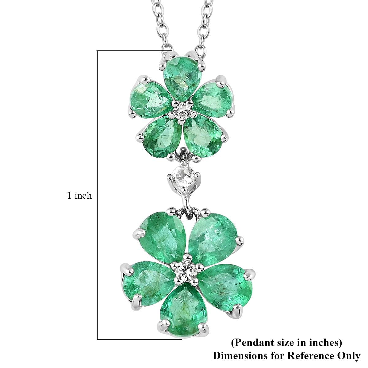 AAA Kagem Emerald and White Zircon Pendant Necklace 18 Inches in Rhodium Over Sterling Silver 2.15 ctw image number 4