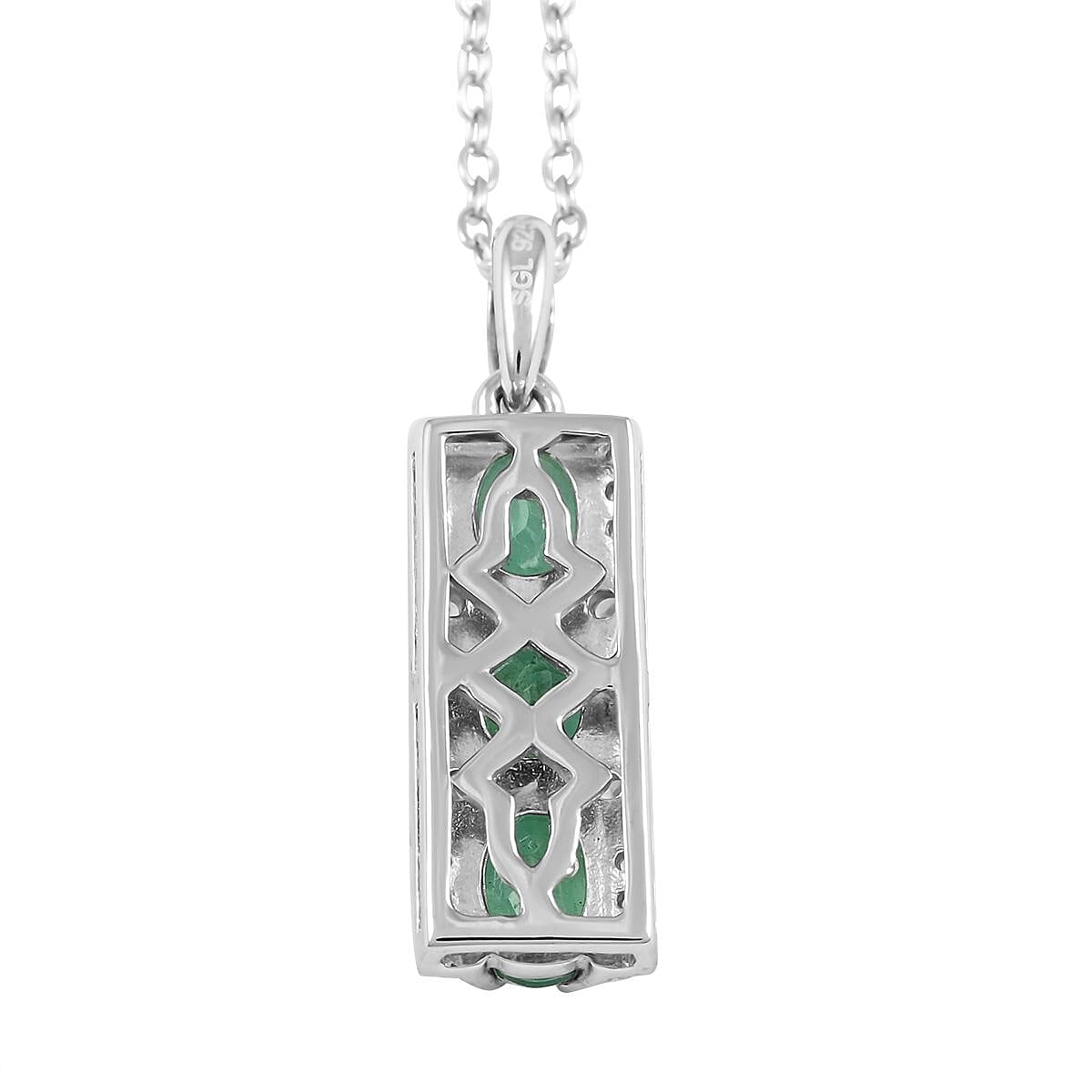 AAA Kagem Emerald and White Zircon Pendant Necklace 18 Inches in Rhodium Over Sterling Silver 1.25 ctw