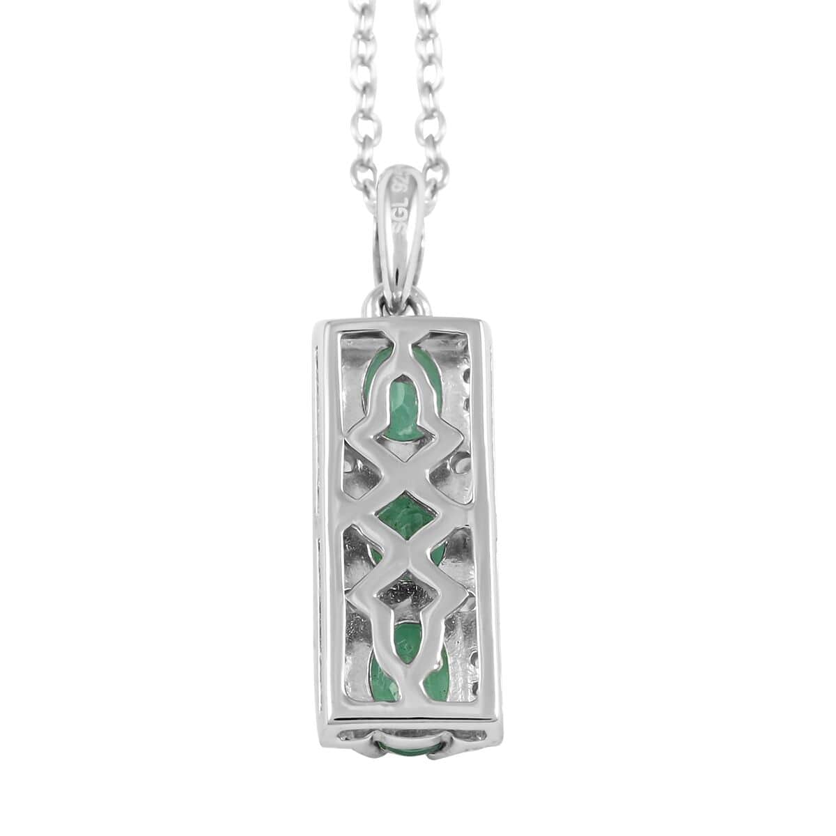 AAA Kagem Emerald and White Zircon Pendant Necklace 18 Inches in Rhodium Over Sterling Silver 1.25 ctw image number 4