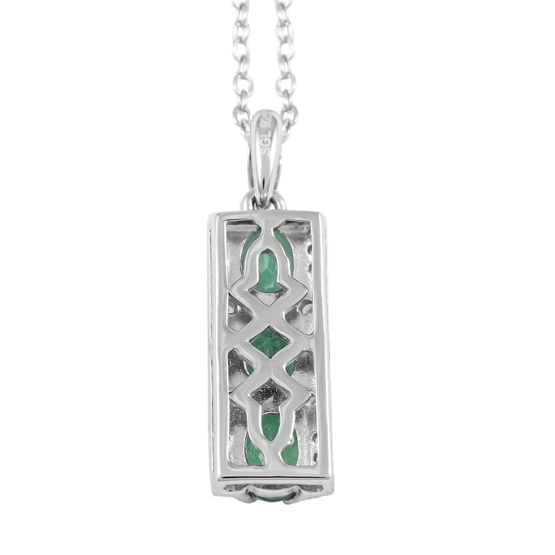 AAA Kagem Emerald and White Zircon Pendant Necklace 18 Inches in Rhodium Over Sterling Silver 1.25 ctw