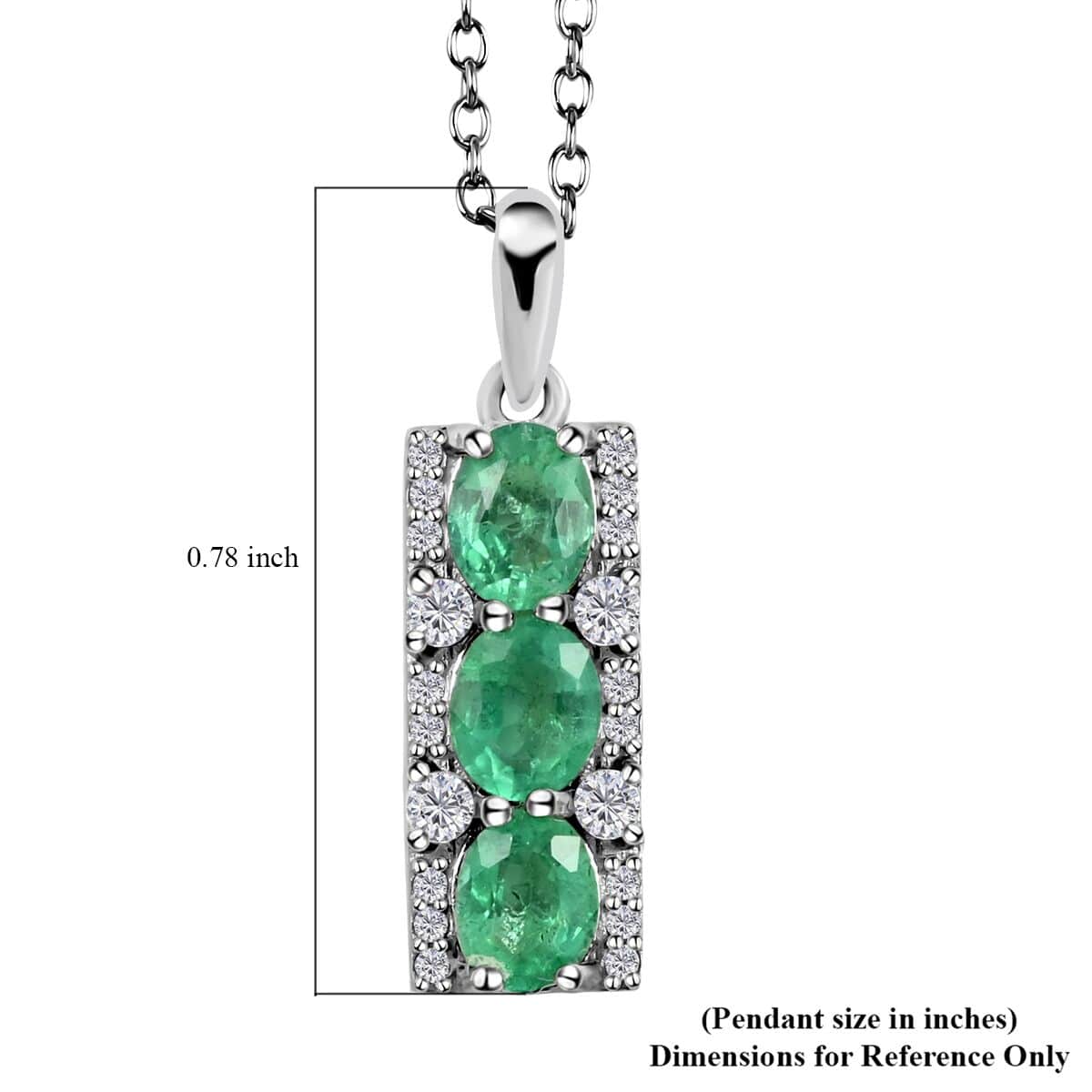 AAA Kagem Emerald and White Zircon Pendant Necklace 18 Inches in Rhodium Over Sterling Silver 1.25 ctw image number 6
