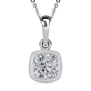 Moissanite Solitaire Pendant Necklace (20 Inches) in Platinum Over Sterling Silver