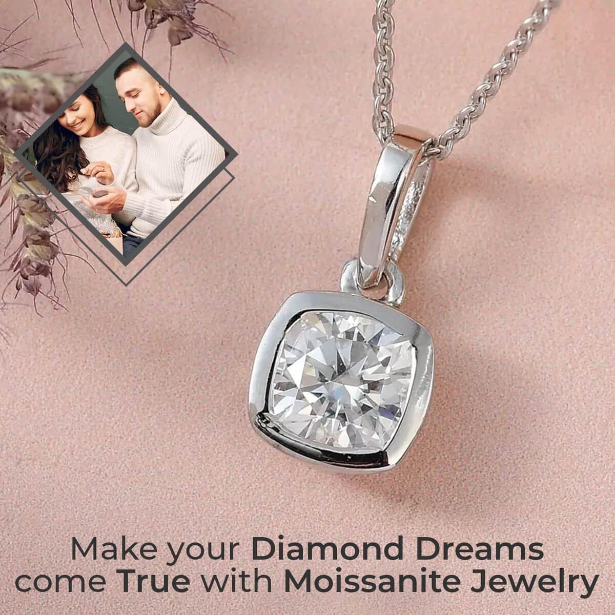 Moissanite Solitaire Pendant Necklace (20 Inches) in Platinum Over Sterling Silver image number 1