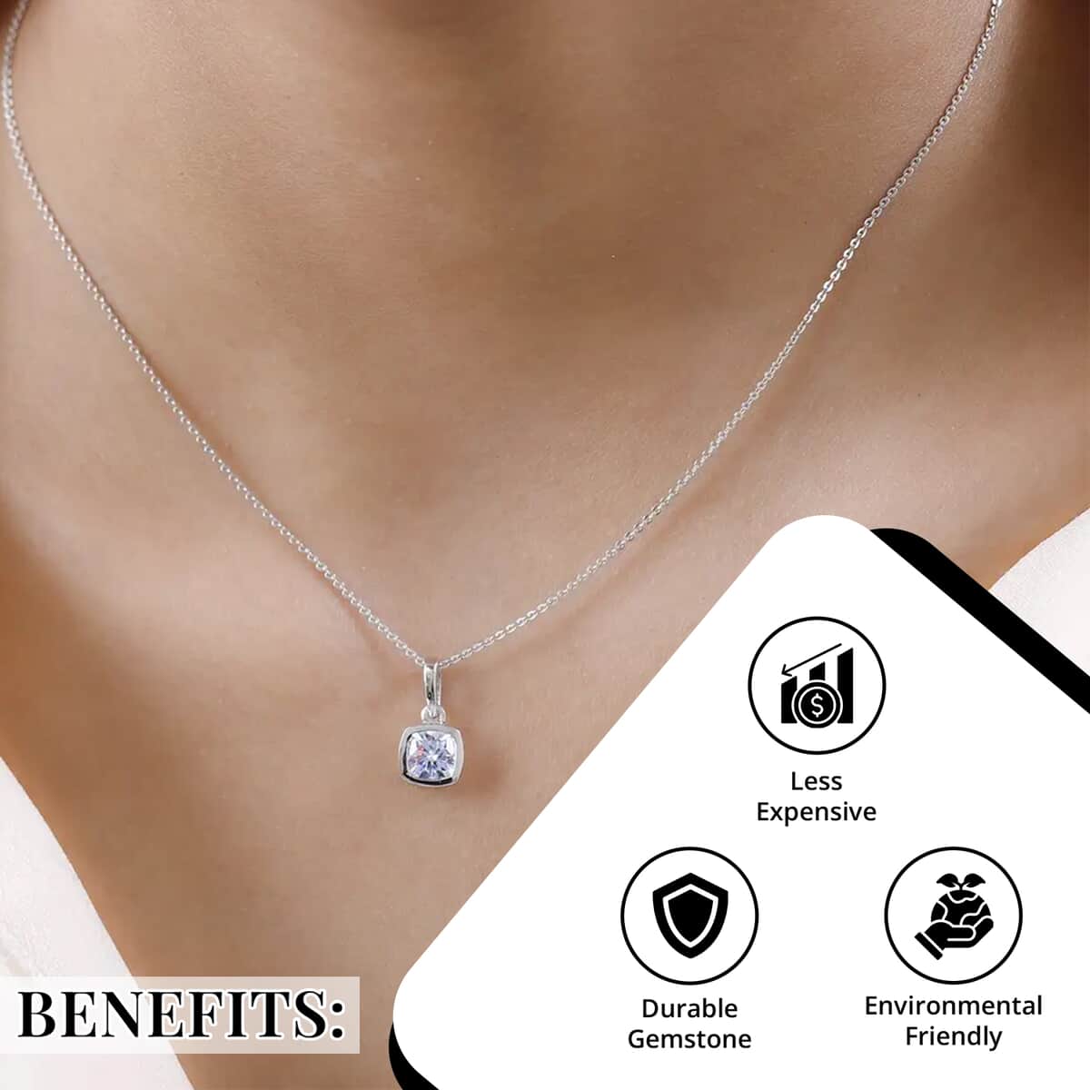 Moissanite Solitaire Pendant Necklace (20 Inches) in Platinum Over Sterling Silver image number 3