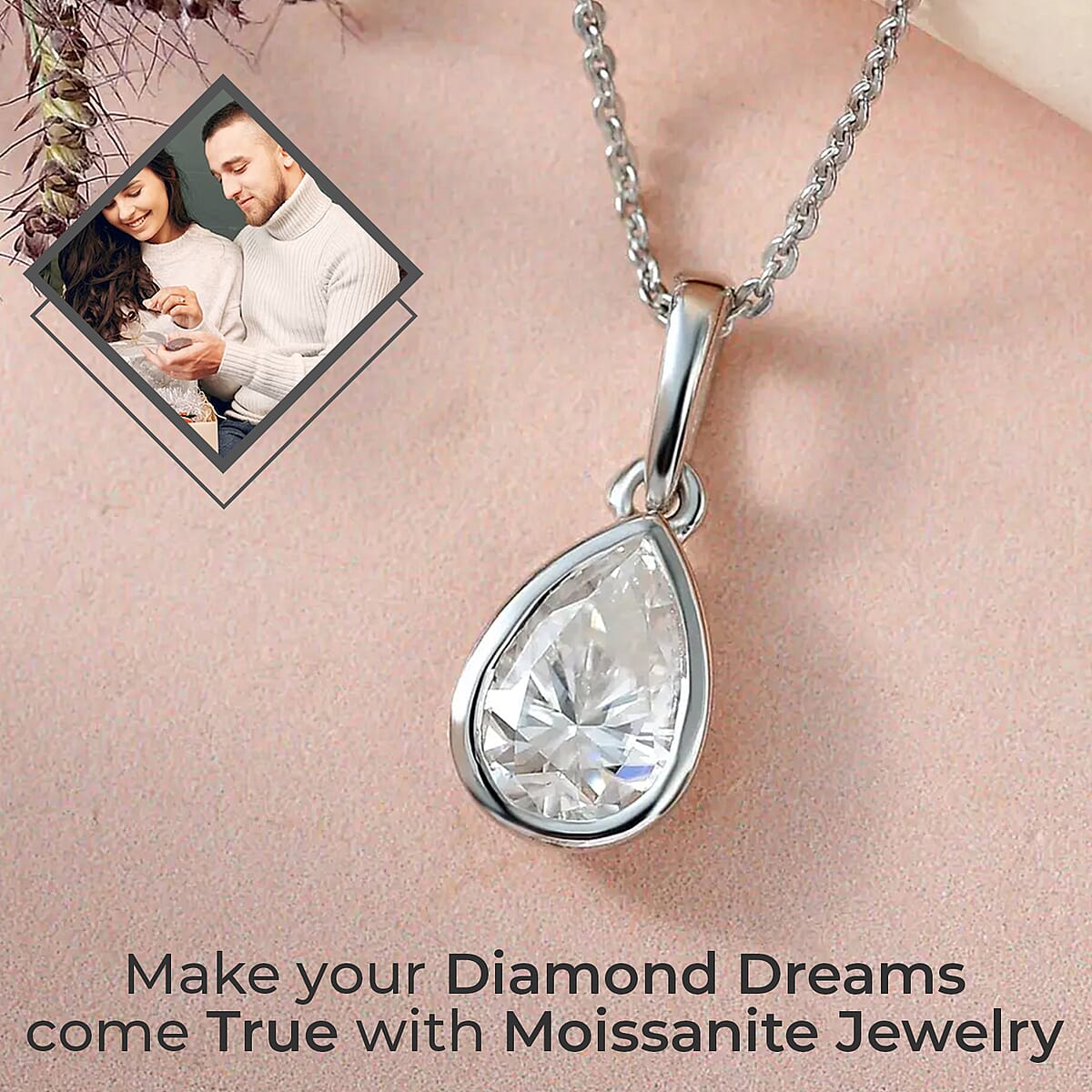 Moissanite Solitaire Pendant Necklace (20 Inches) in Platinum Over Sterling Silver image number 1