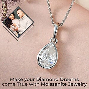 Moissanite 1.25 ctw Solitaire Pendant Necklace in Platinum Over Sterling Silver 20 Inches 