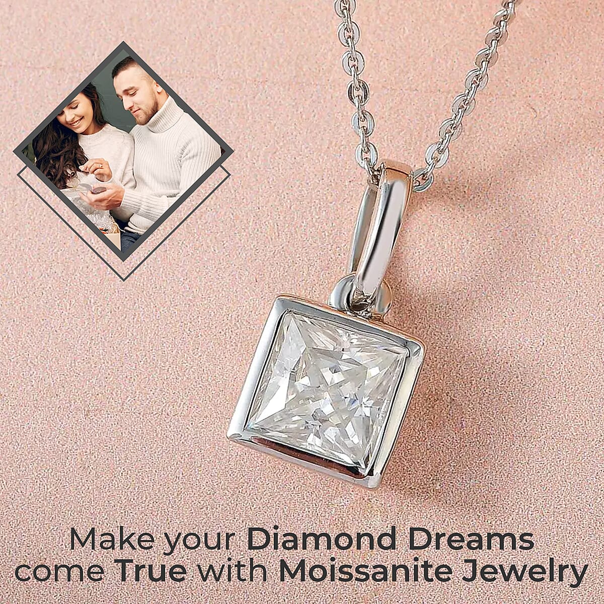 Moissanite Solitaire Pendant Necklace, 20 Inch Platinum Over Sterling Silver Necklace, Moissanite Jewelry For Her, Gifts For Her 1.25 ctw image number 1