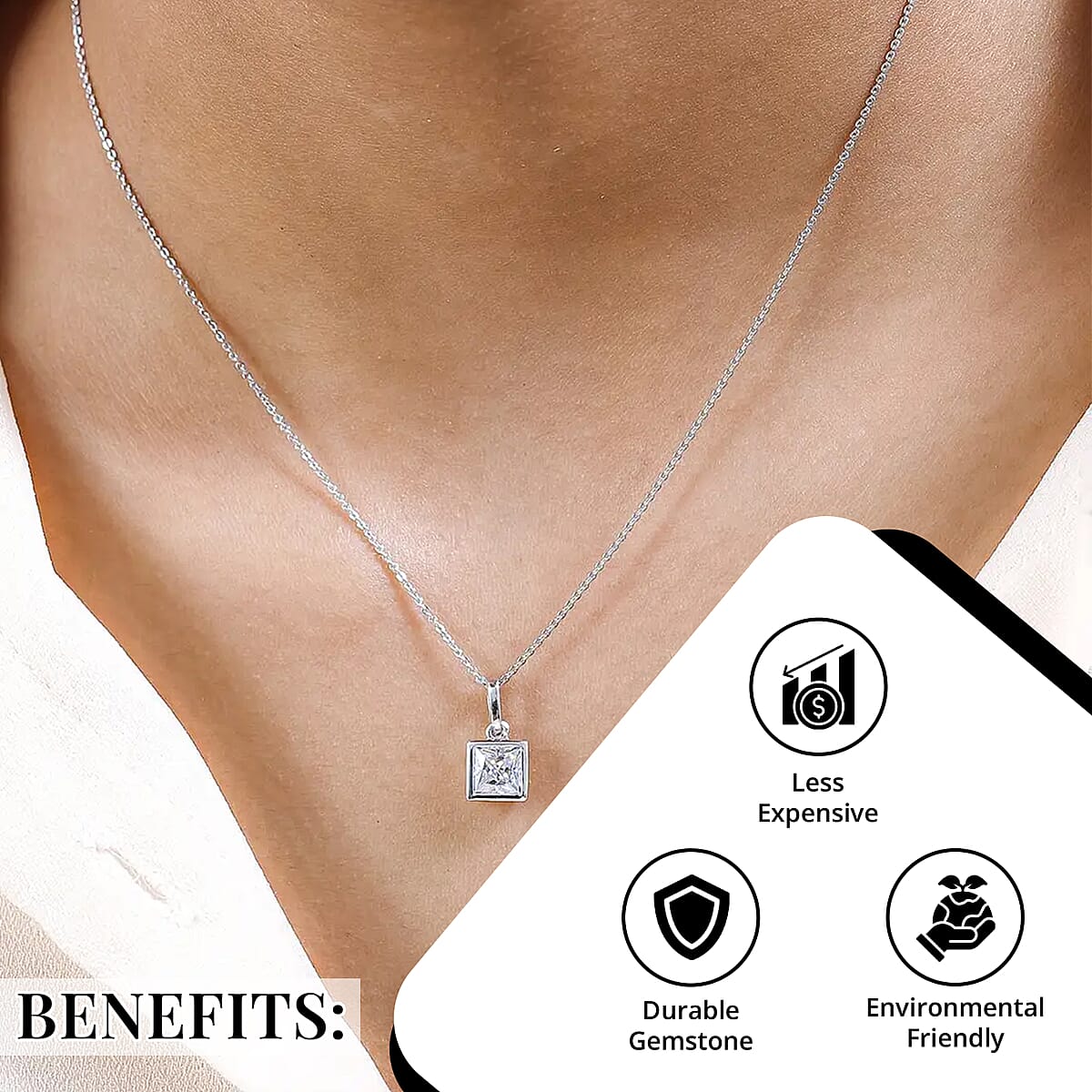 Moissanite Solitaire Pendant Necklace, 20 Inch Platinum Over Sterling Silver Necklace, Moissanite Jewelry For Her, Gifts For Her 1.25 ctw image number 3