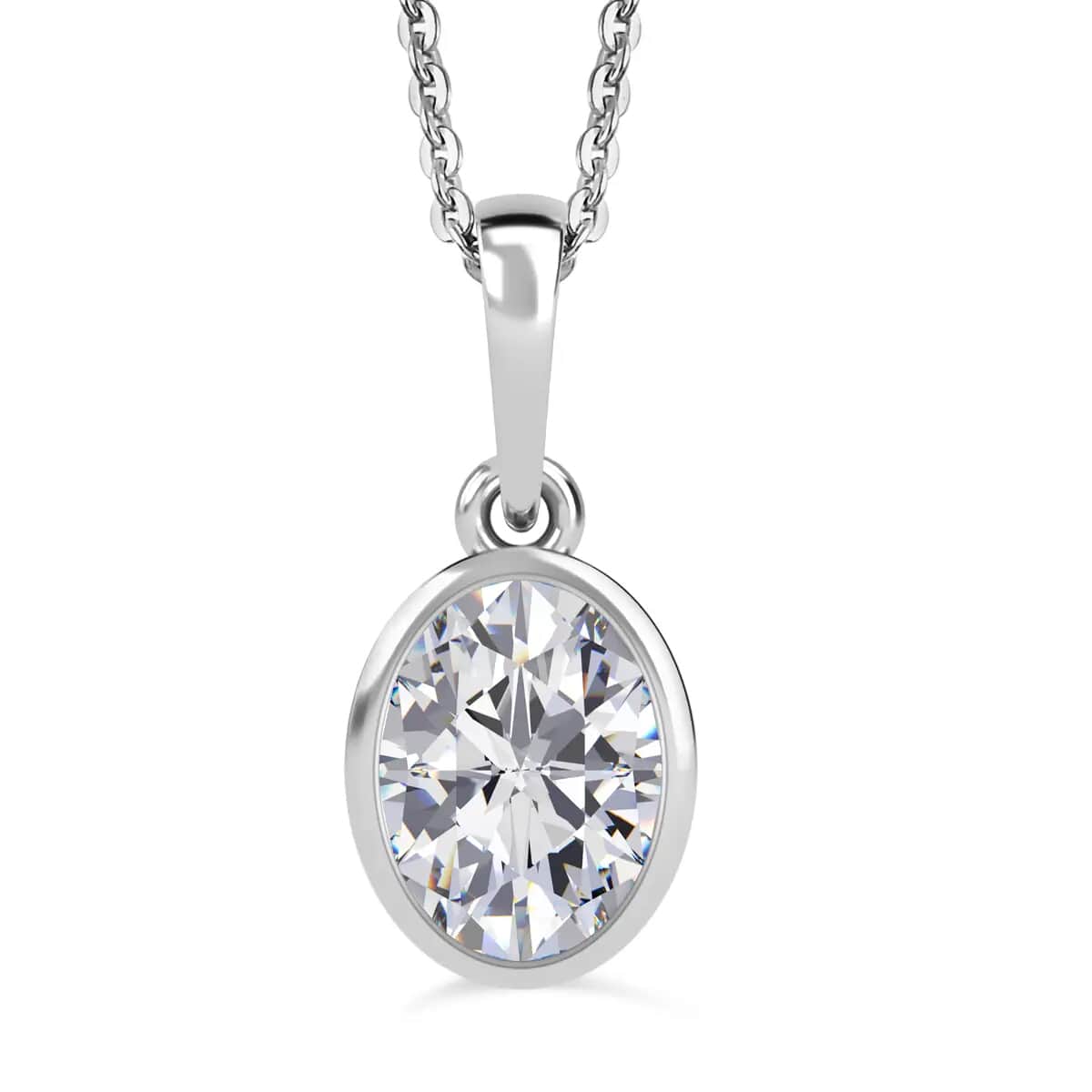 Moissanite Solitaire Pendant Necklace, 20 Inch Platinum Over Sterling Silver Necklace, Moissanite Jewelry For Her, Gifts For Her 1.35 ctw image number 0