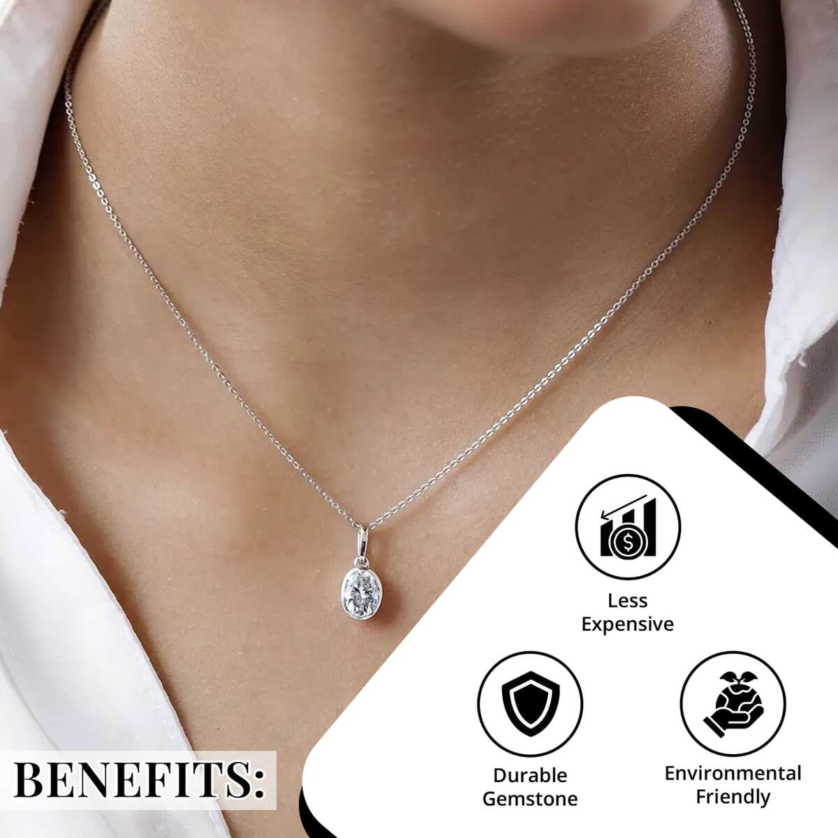 Moissanite Solitaire Pendant Necklace, 20 Inch Platinum Over Sterling Silver Necklace, Moissanite Jewelry For Her, Gifts For Her 1.35 ctw image number 3