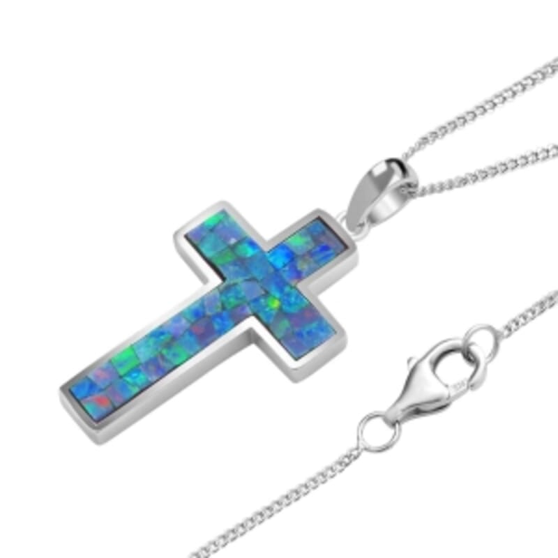 Mosaic Opal 2.50 ctw Pendant Necklace (18 Inches) in Rhodium Over Sterling Silver