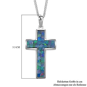 Mosaic Opal 2.50 ctw Pendant Necklace (18 Inches) in Rhodium Over Sterling Silver
