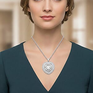 White Austrian Crystal Heart Pendant Necklace in Silvertone 28-30 Inches